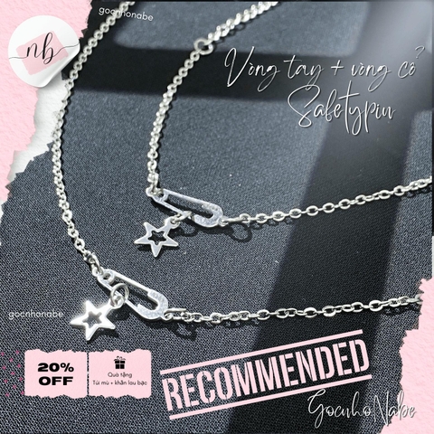 Combo dây chuyền, vòng tay safety pin không ghỉ Nabe mini pin - Combo lắc tay vòng cổ safety pin chính hãng không ghỉ