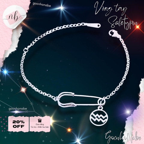 Vòng cổ safety pin nabe mini pin kết hợp cung hoàng đạo