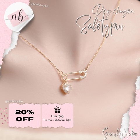 Dây chuyền nữ safety pin Trái Tim đính đá lấp lánh - Mặt dây chuyền đính đá - Vòng cổ nữ Safety pin