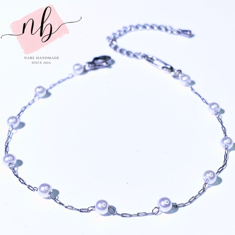 Vòng Chân Titanium Mini Safety Pin Ngọc 3mm ABS - Lắc Chân Handmade Trang Sức - Hoa Nữ Women