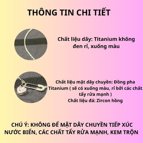 Dây chuyền nữ safety pin Trái Tim đính đá lấp lánh - Mặt dây chuyền đính đá - Vòng cổ nữ Safety pin