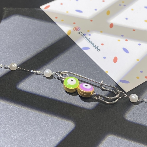 Vòng Tay, Lắc Tay Safety Pin Mix EvilEye Mang lại may mắn - Vòng tay titan không đen ghỉ