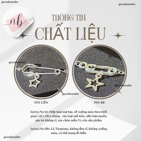Vòng Tay Safety Pin Dây Trơn Vì Sao ? Titanium Không Ghỉ - vòng tay nữ Safety Pins Phụ Kiện