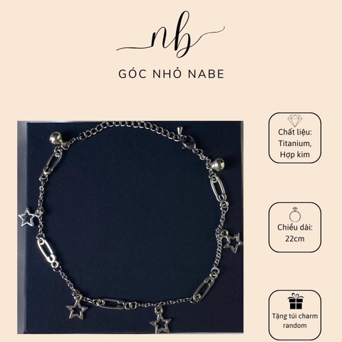 Lắc Chân Mini Safetypins Dây Trơn Bầu Trời Sao - Vòng Chân Chuông Charm Ngôi Sao Women Chain