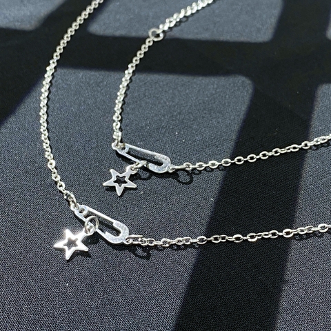 Combo dây chuyền, vòng tay safety pin không ghỉ Nabe mini pin - Combo lắc tay vòng cổ safety pin chính hãng không ghỉ