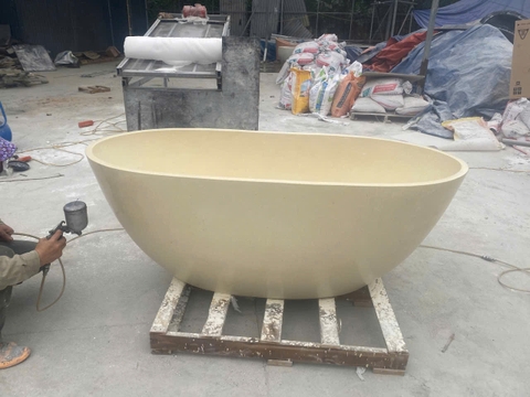 Bồn tắm đá mài terrazzo hình oval trứng - BTMT-0018