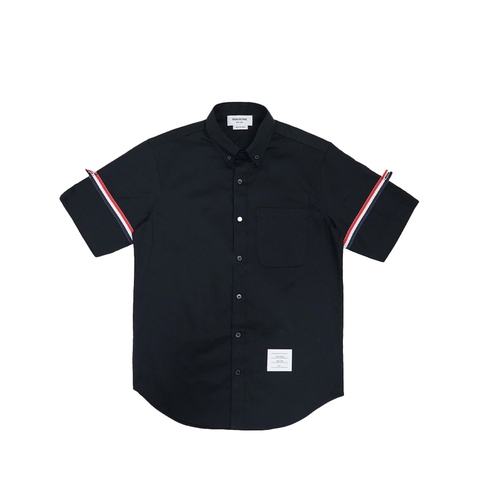 Sơ Mi thom Brown Đen tay Ngắn Viền Đỏ