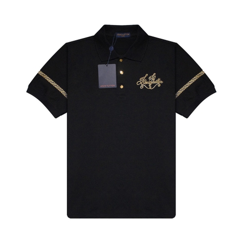 Polo LV Louis Vuitton Cúc Vàng Viền Tay V2 (Thêu Chữ)