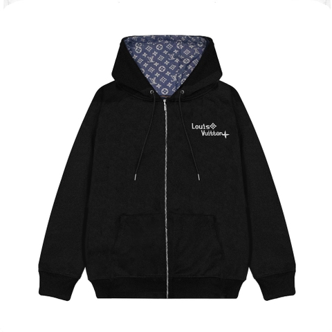 Hoodie Zip LV Louis Vuiton Thêu Logo Ngực Nỉ Bông