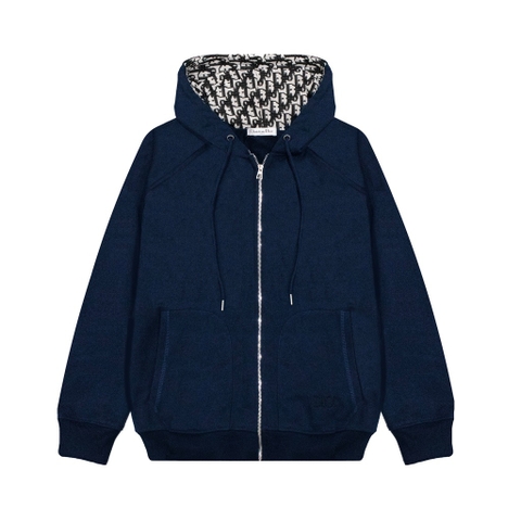 Hoodie Zip Dior Mũ Thêu Monogram