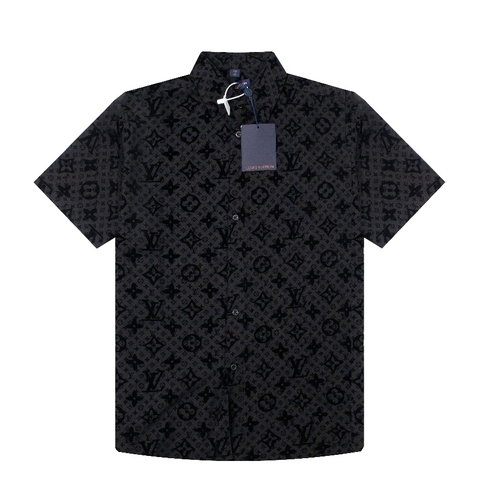 Áo Sơ Mi LV Embossed Monogram Full Đen In Nổi