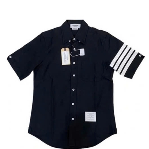 Áo Sơ Mi Thome Brown Tay Ngắn Kẻ Sọc Viền Trắng