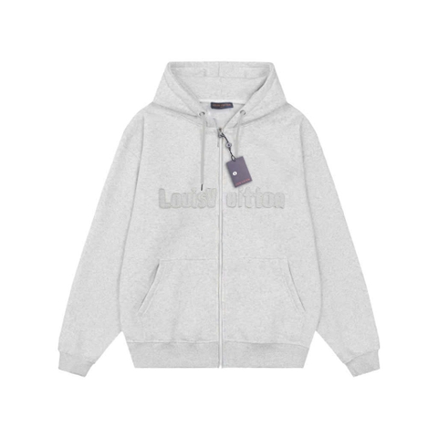 Hoodie Zip Louis Vuitton Thêu Nổi Cơ Bản Xám