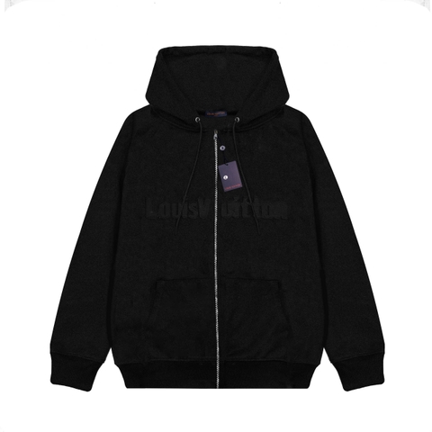 Hoodie Zip Louis Vuitton Thêu Nổi Cơ Bản Đen