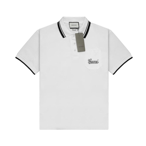 Polo Gucci Thêu Chữ Trên Túi Trắng