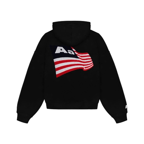 Hoodie Aastu Thêu Xù Flag Logo Đen