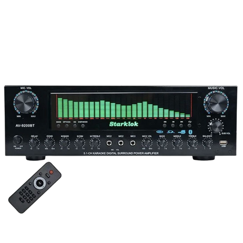 Amply Karaoke Starklok AV-9200BT – 5.1 Kênh, Bluetooth, 3 Mic, Màn Hình EQ LED, Âm Thanh Mạnh Mẽ