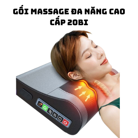 Gối massage cổ 20 bi, gối matxa hồng ngoại, hàng chính hãng bảo hành 12 tháng, có túi khí nâng cổ