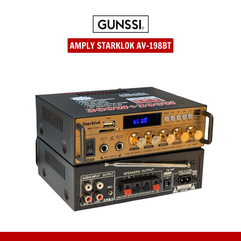 Amply Karaoke Bluetooth Starklok AV-198BT – Công suất 300W+300W, Hát Karaoke Hay, Hỗ trợ USB/Thẻ Nhớ/FM, Bảo hành 12 tháng