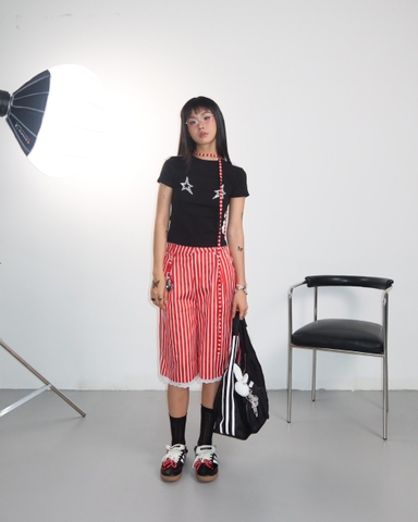 Quần lửng sọc trắng đỏ phối ren - Starry Night Shorts