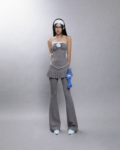 Quần dài ống loe thun xám phối ren - Rabbit Pants