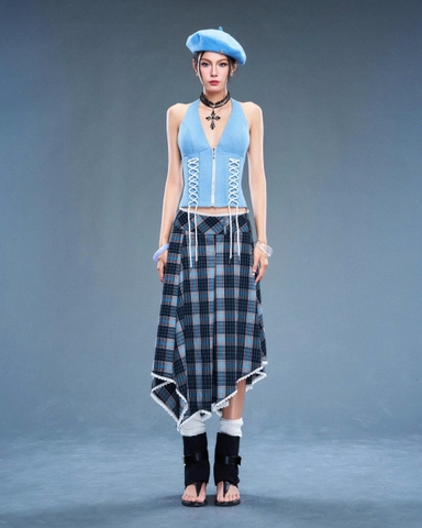 Chân váy lửng đuôi cá sọc xanh phối ren - Gambit Skirt