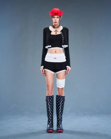 Quần ngắn giả váy đen thun chấm bi - Void Snow Shorts