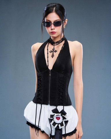 Áo corset cổ yếm đen - Black Bear Corset