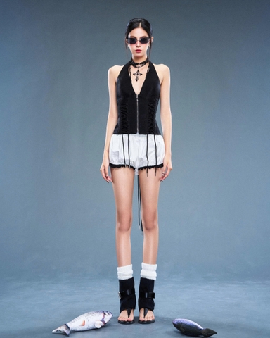 Áo corset cổ yếm đen - Black Bear Corset