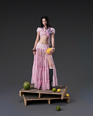 Áo sơ mi lửng voan ánh kim tay ngắn hồng - Pink Kuromi Top