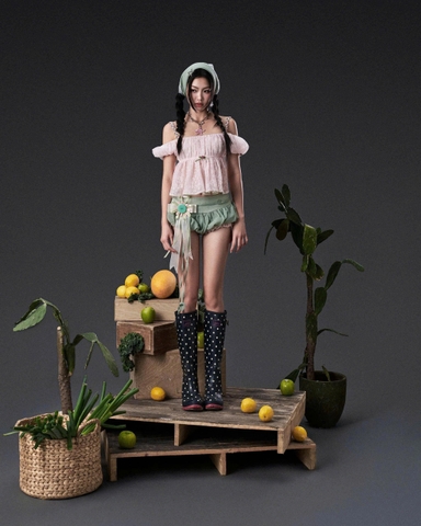 Quần bí ngắn xanh lá non phối ren - Yuyu Shorts