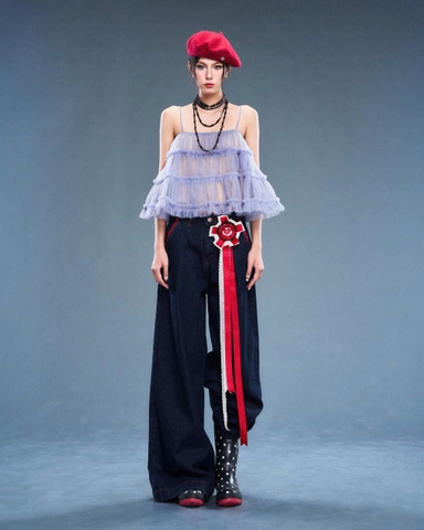 Áo hai dây ren lưới phồng - Mist Top