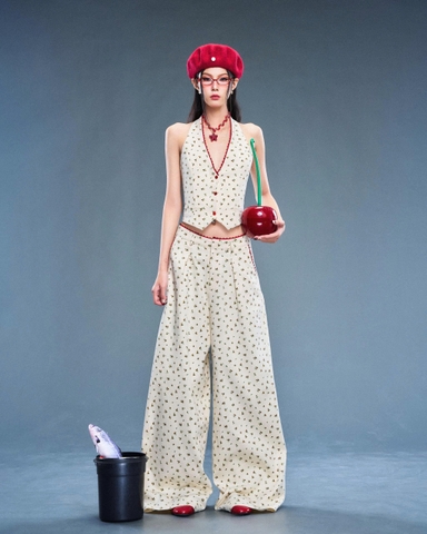 Áo ghi lê kem không tay họa tiết hoa nhí - Mystery Top