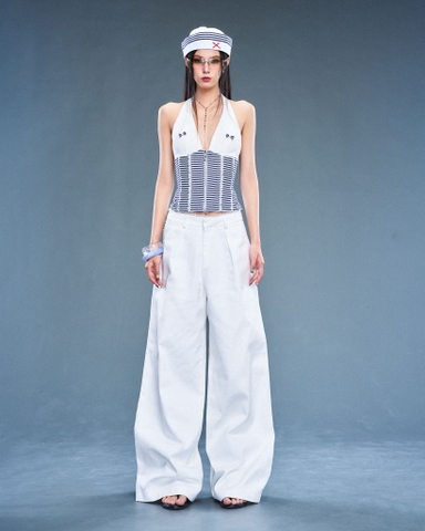 Quần dài ống rộng trắng phối ren - Candy Pants