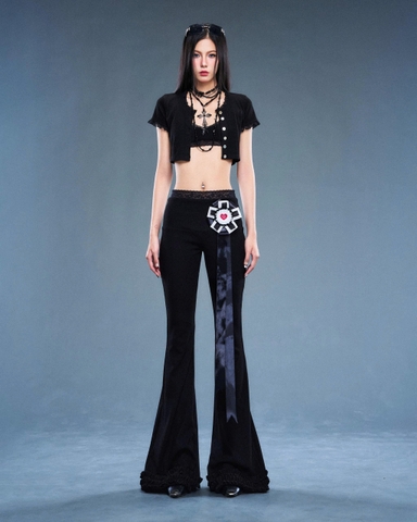 Quần thun dài đen ống loe phối ren - Nikita Pants