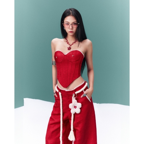 Áo corset gấm đỏ cúp ngực - Starline Corset