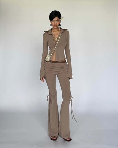 Áo thun cổ sơ mi tay dài vạt nút xéo - Sandy Top