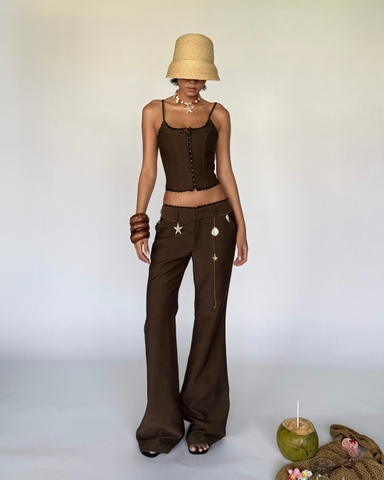 Áo corset hai dây nâu phối ren - Brown Jelly Corset