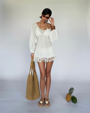 Áo tay dài voan tơ form rộng có chiết eo xuyên thấu - Coachella Top