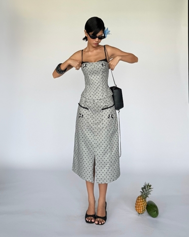 Áo corset xám chấm bi đen 2 dây - Aura Corset