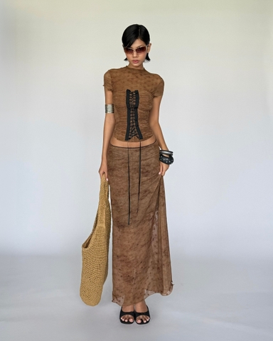 Chân váy dài thun lưới nâu - Tender Skirt