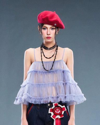 Áo hai dây ren lưới phồng - Mist Top