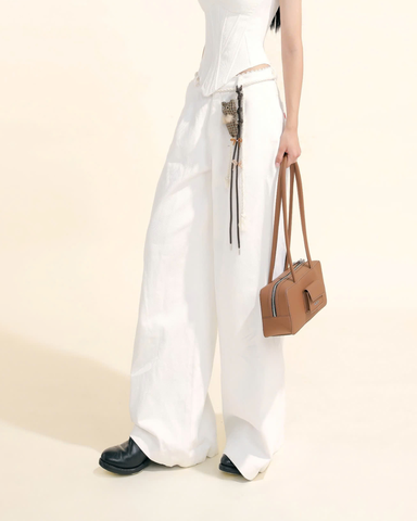 Quần dài ống rộng trắng phối ren - Candy Pants