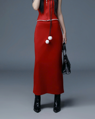Chân váy thun dài suông đỏ - Red TidiB Skirt
