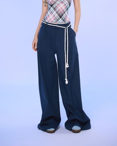 Quần dài ống rộng xanh navy phối ren - Humid Pants