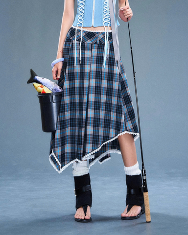 Chân váy lửng đuôi cá sọc xanh phối ren - Gambit Skirt