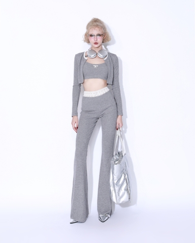 Quần dài xám ống loe phối ren - Melor Pants