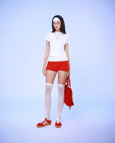 Áo thun trắng ngắn tay hai lớp đính charm -  Phelen Top