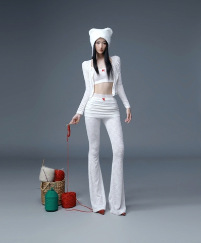 Quần dài trắng ống loe giả váy phối ren - White Melor Pants