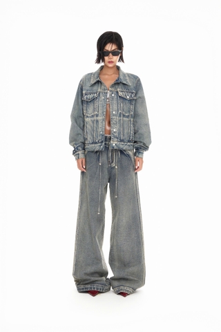 Quần denim dài ống rộng phối ren - Shadow Pants